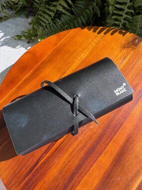 Authentic Montblanc Black Leather Wrap Sunglasses Case Eyeglasses Pouch